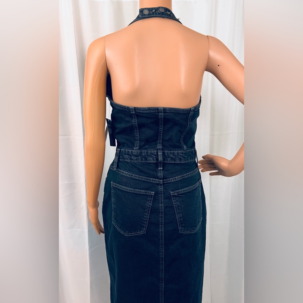 Universal Thread Woman’s Black Wash Denim Halter/Open Back Midi Dress Size 2 NWT - Picture 10 of 10